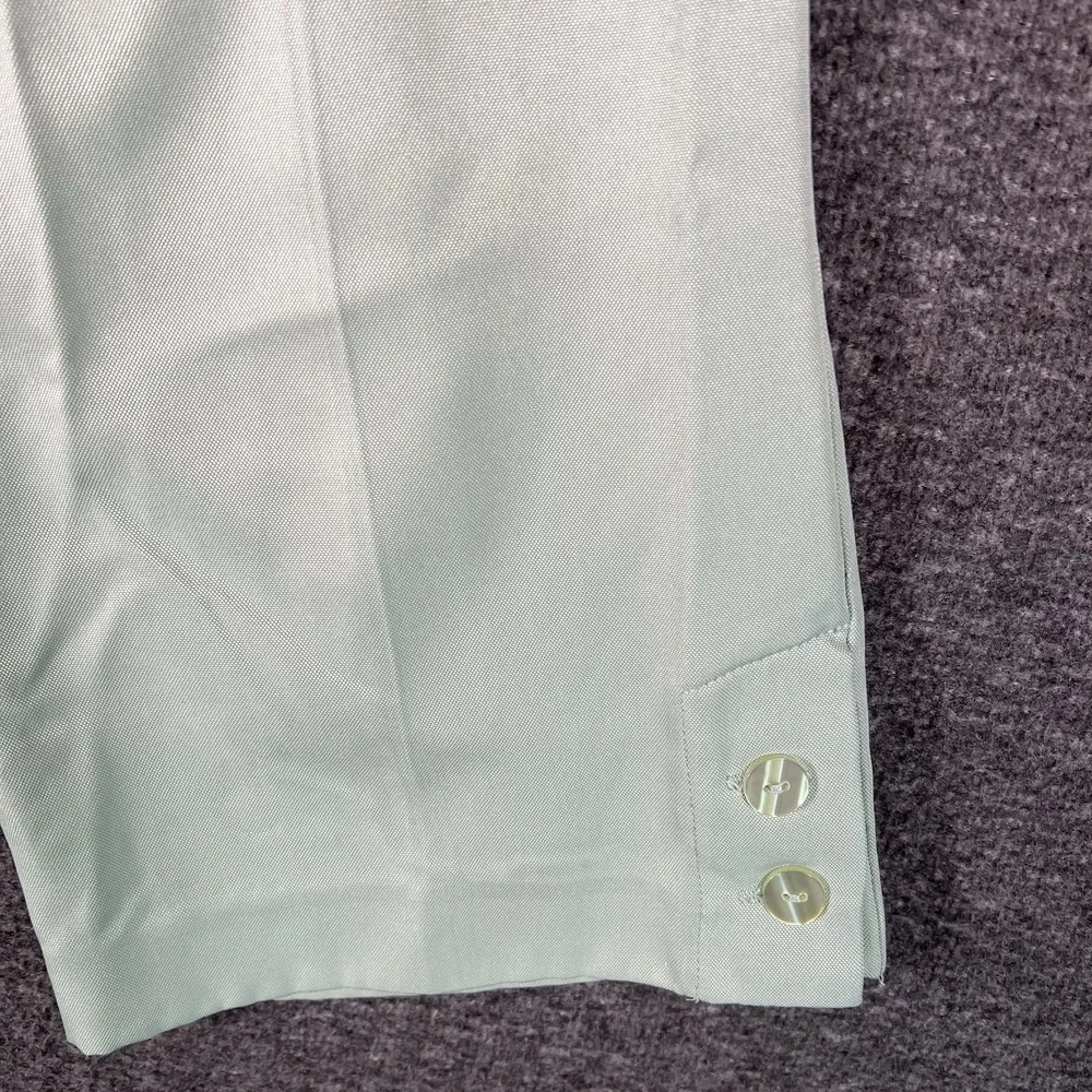 Alfred Dunner Crop Pants Womens 10 Green Satin Shimmer Career Button Hem 30x19‎